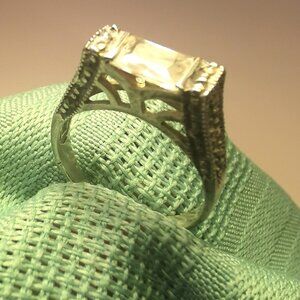 925 Sterling Silver Marcasite Art Deco Revival Ring Size 6.5 Emerald Cut Spinel